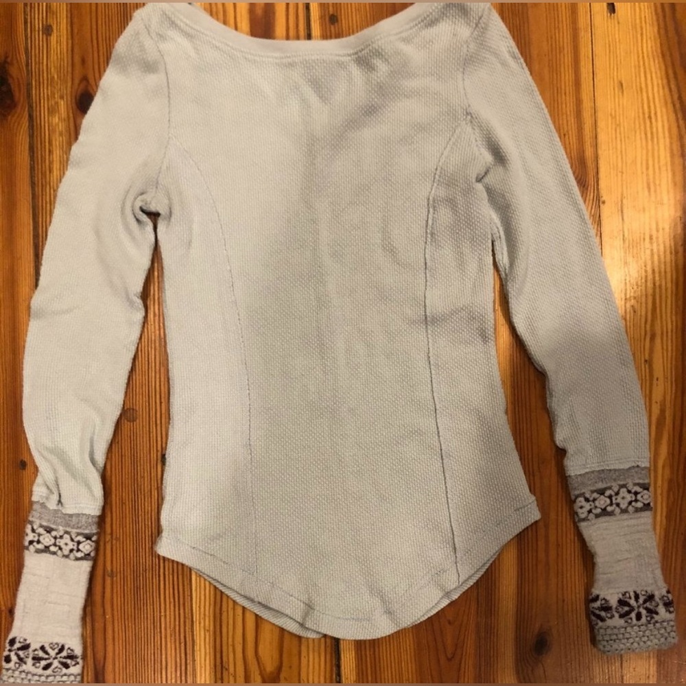 FREE PEOPLE Textured Thermal Top, Aqua Blue/Green, Small, EUC